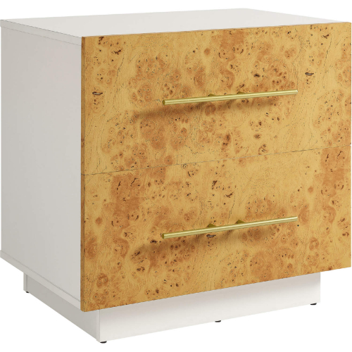 Abel 2 Drawer Nightstand in White & Bleached Burl Wood