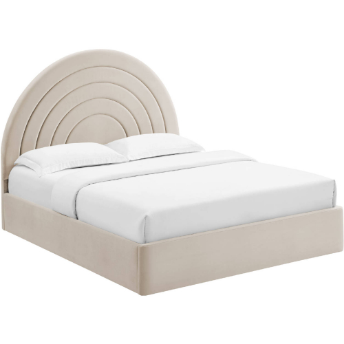 Solana Full Platform Bed in Almond Oatmeal Performance Velvet