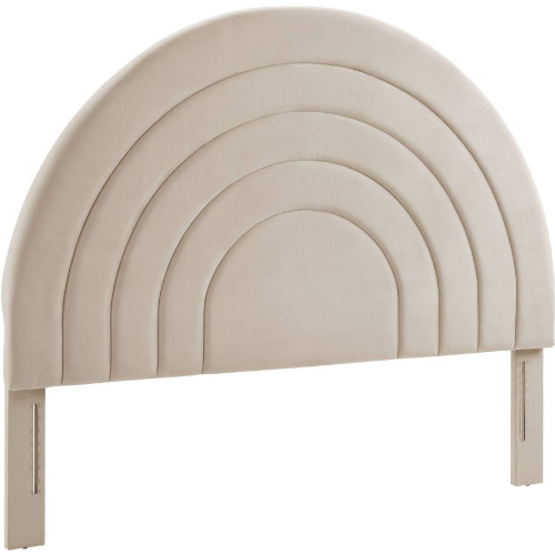 Solana Queen Arched Headboard in Almond Oatmeal Performance Velvet