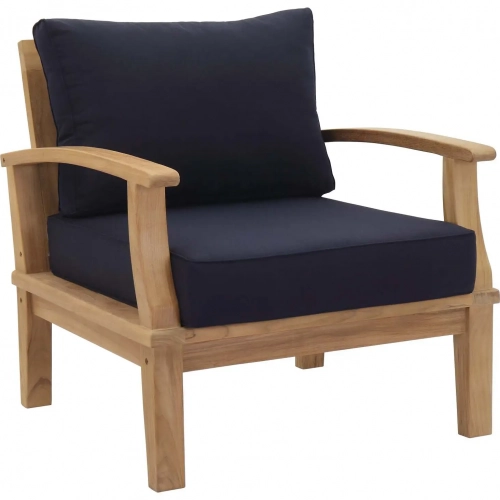 Marina Outdoor Arm Chair in Teak & Navy Blue Fabric