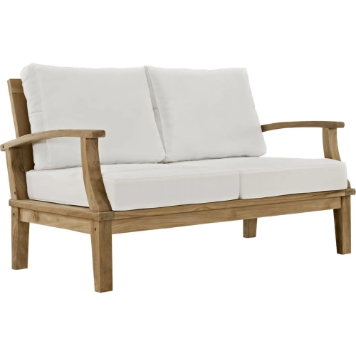 Marina Outdoor Teak Loveseat in Natural Finish with White Cushions