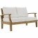 Marina Outdoor Teak Loveseat in Natural Finish with White Cushions