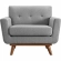 Engage Arm Chair in Tufted Gray Fabric with Cherry Wood Legs