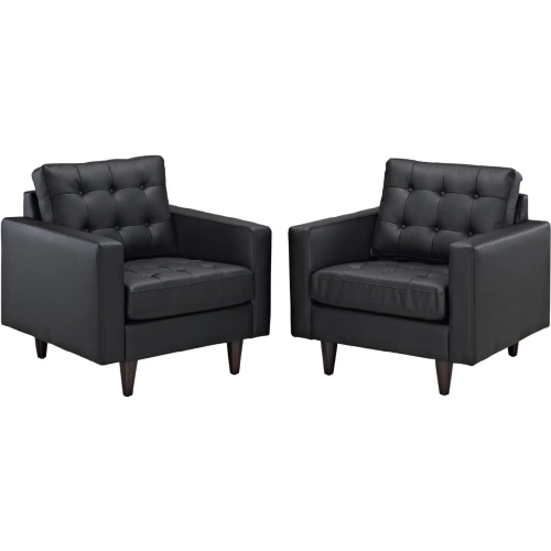 Empress Arm Chair in Tufted Black Leather (Set of 2)