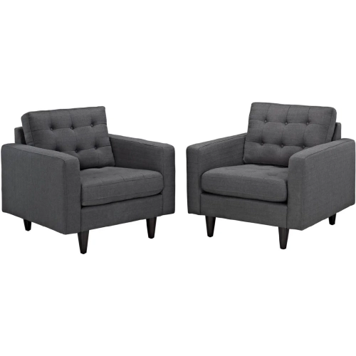 Empress Arm Chair in Tufted Gray Fabric (Set of 2)