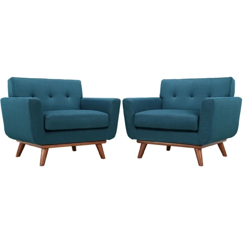 Engage Arm Chair in Tufted Azure Fabric & Cherry Finish Legs (Set of 2)