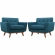 Engage Arm Chair in Tufted Azure Fabric & Cherry Finish Legs (Set of 2)