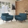 Engage Arm Chair in Tufted Azure Fabric & Cherry Finish Legs (Set of 2)