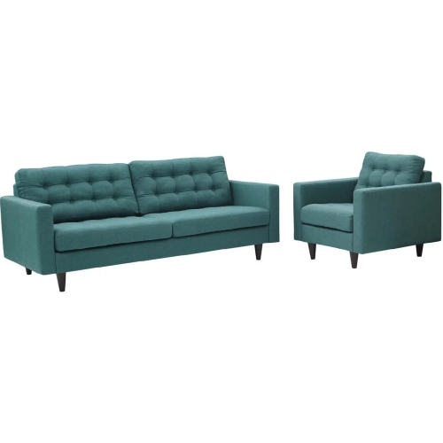 Empress Sofa & Arm Chair Set in Tufted Teal Fabric