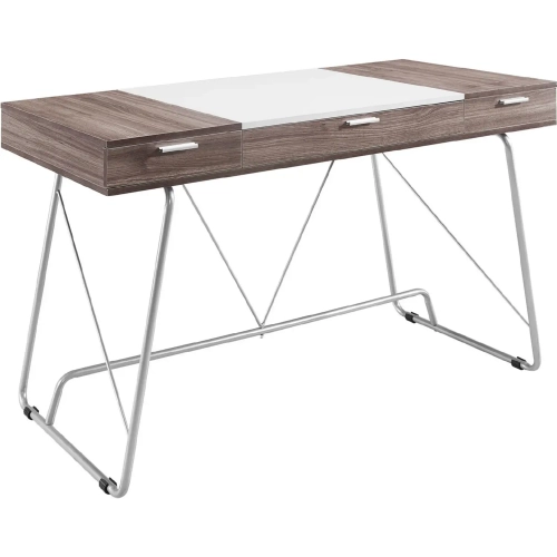 Panel Office Desk with Birch Grain Melamine Top on Metal Base
