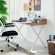 Bin Office Desk with Walnut Finish & White Top on White Steel Frame