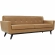 Engage Sofa in Tufted Tan Leather with Cherry Wood Legs