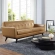 Engage Sofa in Tufted Tan Leather with Cherry Wood Legs