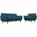 Engage Loveseat & Arm Chair Set in Tufted Azure Fabric & Cherry Wood