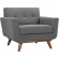 Engage Loveseat & Arm Chair Set in Tufted Gray Fabric & Cherry Wood