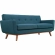 Engage Loveseat & 2 Arm Chair Set in Tufted Azure Fabric & Cherry Wood