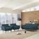 Engage Loveseat & 2 Arm Chair Set in Tufted Azure Fabric & Cherry Wood