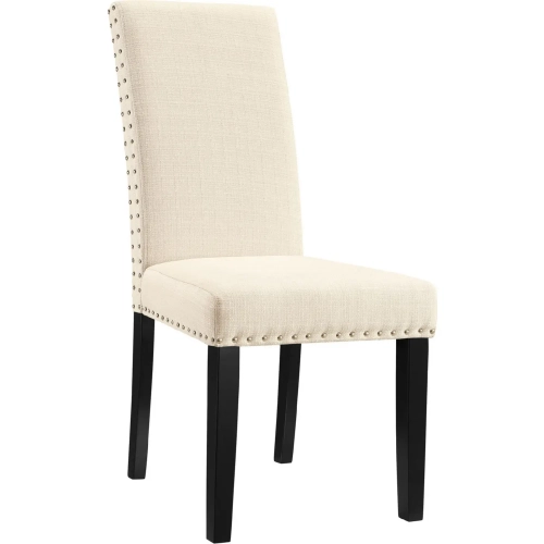 Parcel Dining Chair in Beige Fabric w/ Nailhead Trim on Wood Legs