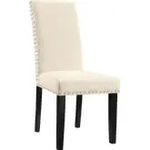 Parcel Dining Chair in Beige Fabric with Nailhead Trim on Wood Legs