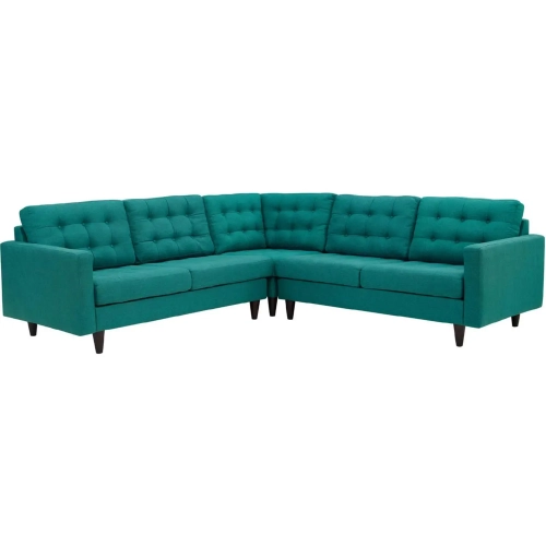 Empress 3 Piece Sectional Sofa in Tufted Teal Fabric