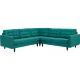 Empress 3 Piece Sectional Sofa in Tufted Teal Fabric