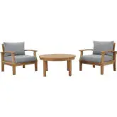 Marina 3 Piece Outdoor Arm Chair Set in Teak & Gray Fabric