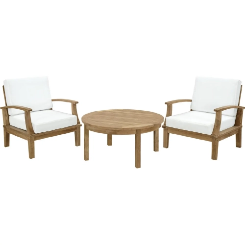 Marina 3 Piece Outdoor Sofa Set in Teak & White Cushions