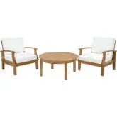 Marina 3 Piece Outdoor Sofa Set in Teak & White Cushions