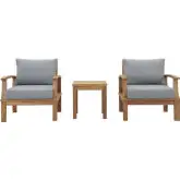 Marina 3 Piece Outdoor Arm Chair Set in Teak & Gray Fabric