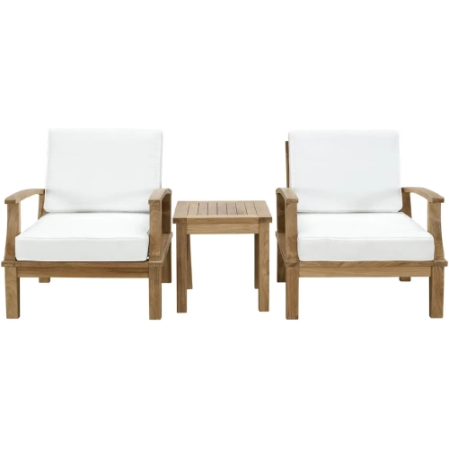 Marina 3 Pc. Outdoor Patio Teak Sofa Set with White Cushions