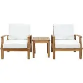 Marina 3 Pc. Outdoor Patio Teak Sofa Set w/ White Cushions