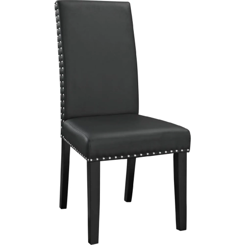 Parcel Dining Chair in Black Leatherette w/ Nailhead Trim on Wood Legs