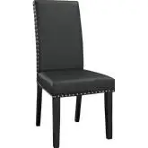 Parcel Dining Chair in Black Leatherette with Nailhead Trim on Wood Legs