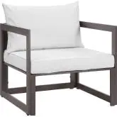 Fortuna Outdoor Patio Armchair in Brown w/ White Cushions