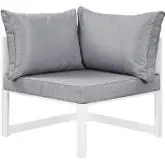 Fortuna Corner Outdoor Patio Armchair in White w/ Gray Cushions