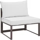 Fortuna Outdoor Patio Armless Chair in Brown w/ White Cushions