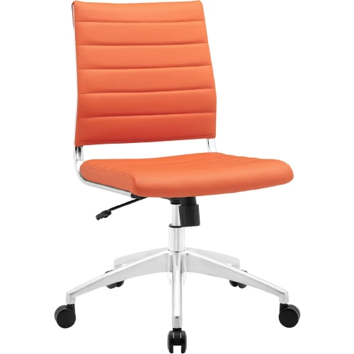 Jive Armless Mid Back Office Chair in Orange Leatherette on Chrome Base