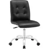 Prim Mid Back Office Chair in Black Tufted Leatherette on Chrome Base