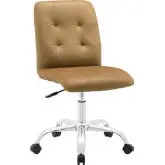 Prim Mid Back Office Chair in Tan Tufted Leatherette on Chrome Base