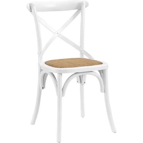 Gear Dining Chair with White X Back Frame with Rattan Seat