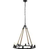 Encircle 8 Light Circular Chandelier in Black Steel & Rope