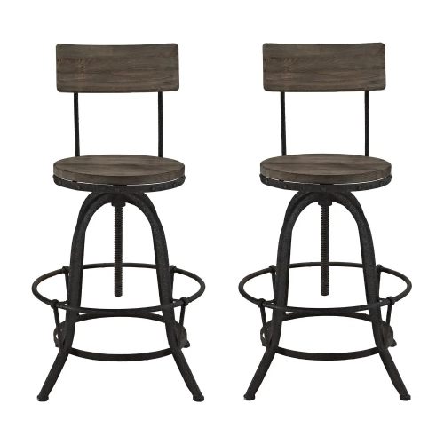 Procure Bar Stool in Brown Pine & Metal (Set of 2)