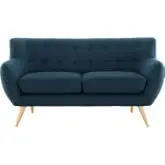 Remark Loveseat in Tufted Azure Fabric with Natural Finish Wood Legs