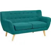 Remark Loveseat in Tufted Teal Fabric on Wood Legs