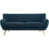 Remark Sofa in Tufted Azure Fabric with Natural Finish Wood Legs