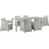 Junction 7 Piece Outdoor Patio Dining Set in Gray w/ White Cushion