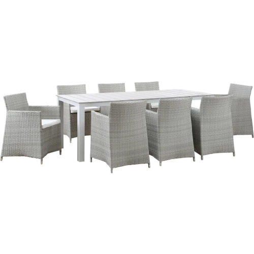 Junction 9 Piece Outdoor Patio Dining Set in Gray w/ White Cushion