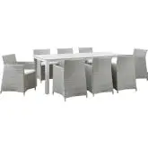 Junction 9 Piece Outdoor Patio Dining Set in Gray w/ White Cushion