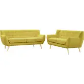 Remark Sofa & Loveseat Set in Tufted Sunny Fabric on Natural Wood Legs