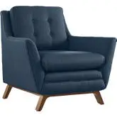 Beguile Fabric Arm Chair in Tufted Azure w/ Walnut Finished Legs